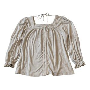 Peasant Blouse with Button Front and Square Neckline Ladies 2X